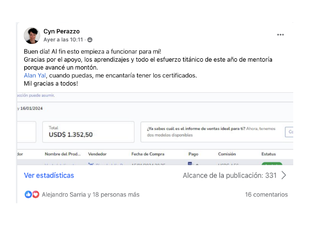 Comentario de alumno y resultado de ingresos